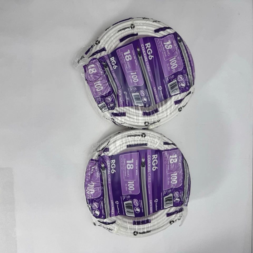 Bobina de cable coaxial Southwire RG6-Dual Shield 18 AWG blanco 100 pies - paquete de 2 - ¡Nuevo! Foto 4 de 4