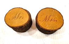 Set of 2 Mr and Mrs Handmade Rustic Wood Round Ring Boxes for Wedding Day