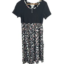 Pellini Women’s Medium Black Floral Vintage Dress Midi Boho Cottagecore