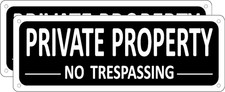  2 Pack Heavy-Duty Metal No Trespassing Signs Private Property, 10" X 3.5" Alum