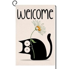 Spring Cat Daisy Garden Flag Vertical Double Sided White 12x18 Daisy Cat