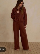 RYLEE CRU WOMENS SWEAT SET PULLOVER SWEATPANTS LARGE RUST BROWN