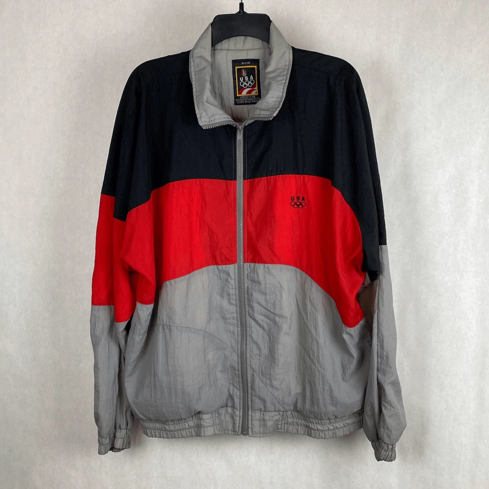 Vtg USA Olympic Windbreaker Jacket Mens Size 36 Red Black Gray Lightweight