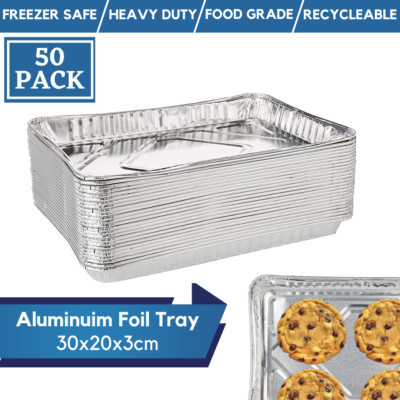 50 Stück Alufolie Schalen Folie Plätzchen Blech Einweg Backblech 30x20x3cm