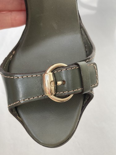 Gucci Open Toe Heels dark Green Ankle Strap Gold Hardware 4 inch Heel size 6B - Picture 10 of 20
