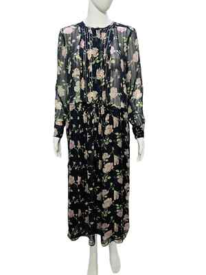 Ulla Johnson Damen Blumenmuster Plissiert Rüschen Seide Abgestuft Midi Kleid M 6