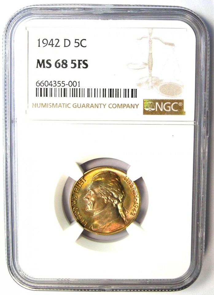 1942-D Jefferson Nickel 5C - NGC MS68 5FS - Top Pop 3/0 - $6,500 Value ...