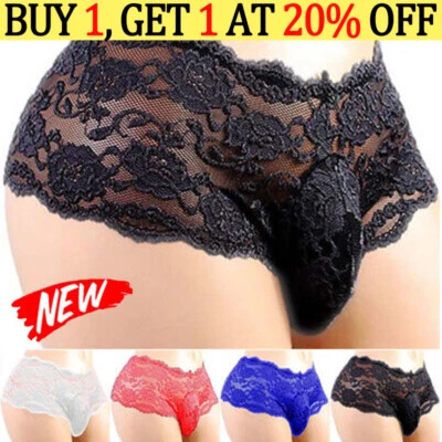 Mens Sexy Lace Thong G-String Briefs Sissy Panties Lingerie Knickers Underwear