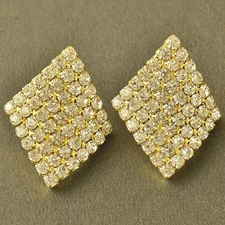 Pretty Sexy New Yellow Gold Filled Crystal Cluster Diamond Shape Stud Earrings