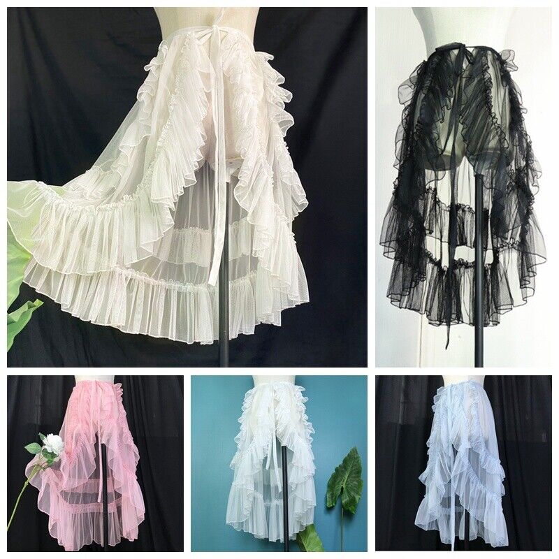 Women Mesh Wrap Skirt Lolita Ruffle Tulle Asymmetric Women Mesh Wrap Skirt Lolita Ruffle Tulle Asymmetric