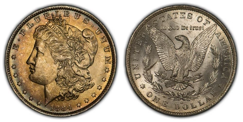 1884-O $1 Morgan Silver Dollar - PQ Golden Rainbow Toning - BU - SKU-D2669
