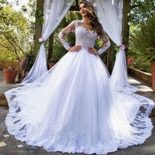 Plus Size Wedding Dresses Long Sleeves Tulle Appliques A Line Bridal Gowns Train