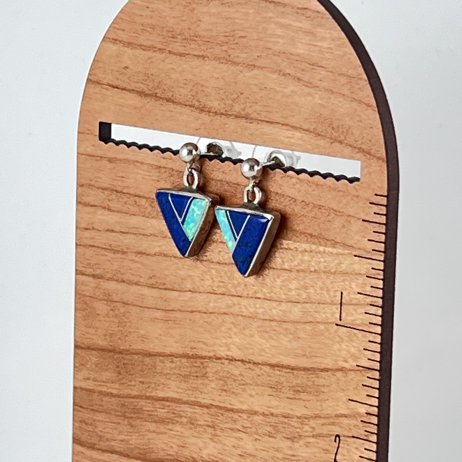 Triangular Dangle Silver Post Earrings Inlaid wit… - image 2