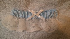 Wedding Garter White Blue With Beaded Heart New