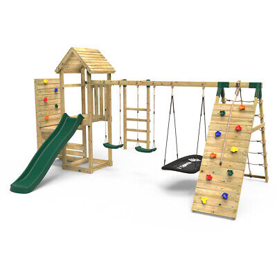 Rebo Wooden Climbing Frame With, Rebo Wooden Garden Swing Set With Monkey Bars