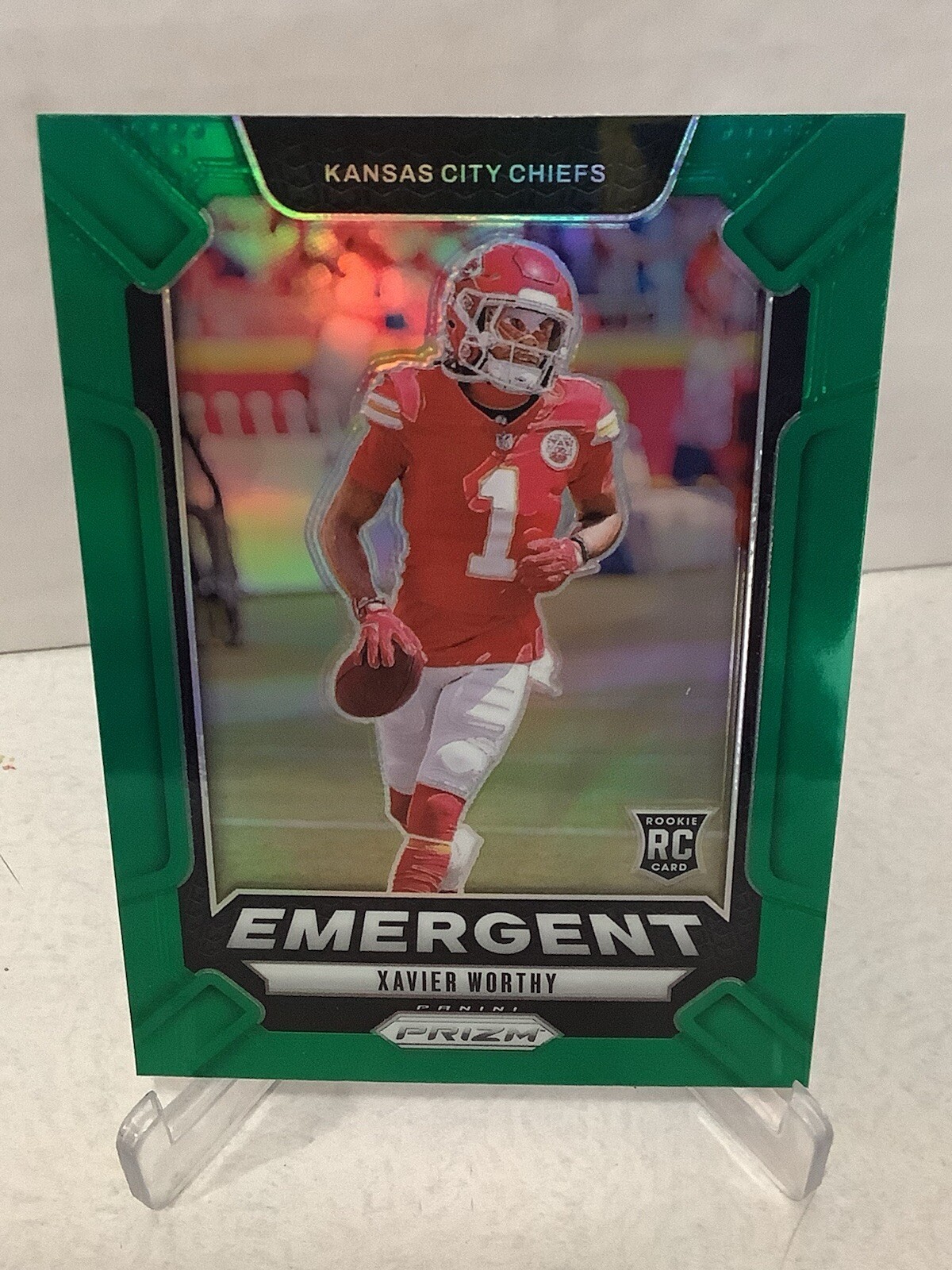 2024 Panini Prizm Green Prizm Emergent #7 Xavier Worthy RC