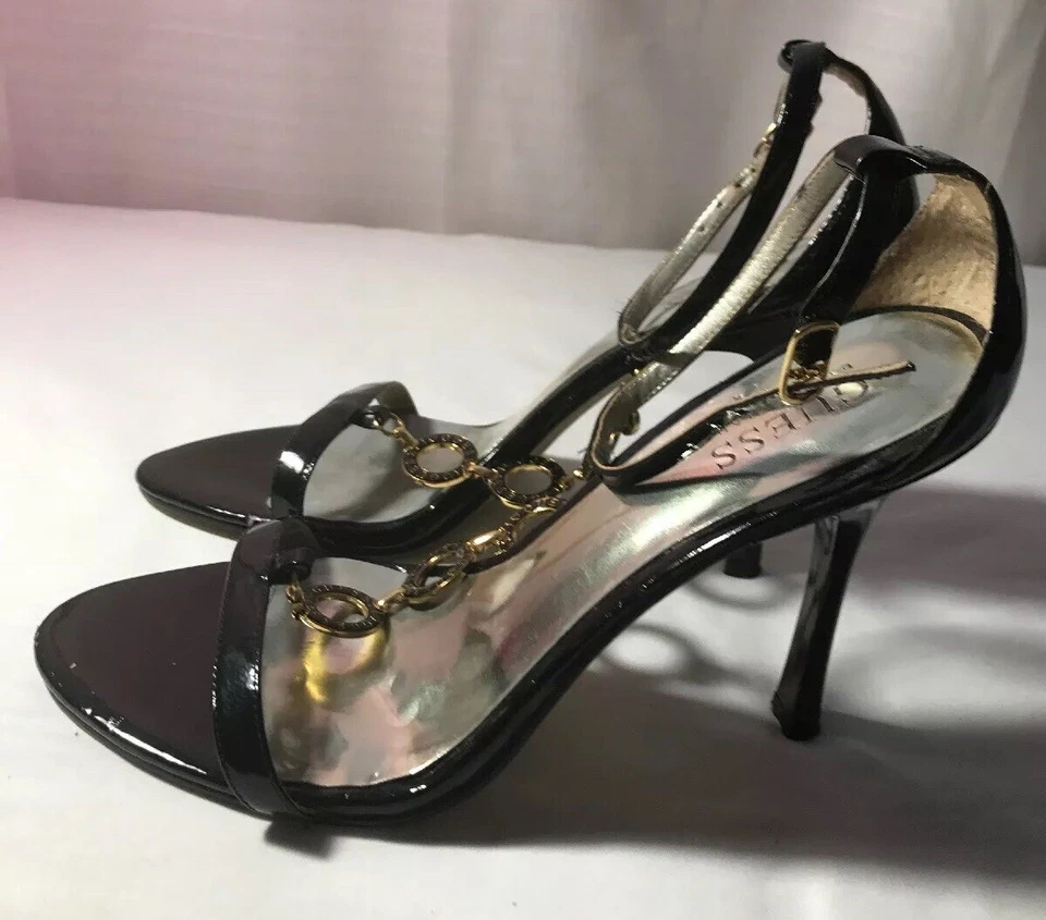 WOMENS GUESS BY MARCIANO ANKEL STRAP SANDALS BLACK HIGH HEEL SIZE 7 1/2 EUC - Image 4 of 4