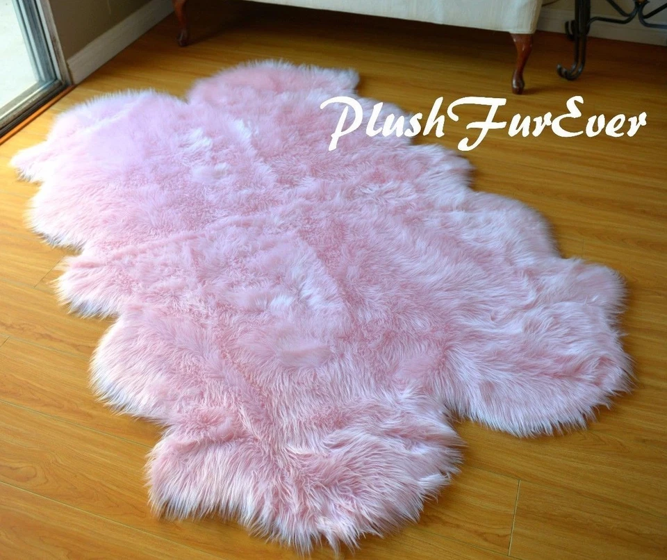 Baby Pink Furry Sheepskin Nursery Fur Rug 4' x 6' 4*6 - Image 2 of 4