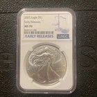 2025 (W) $1 American Silver Eagle NGC MS70 ER Blue Label Early Releases
