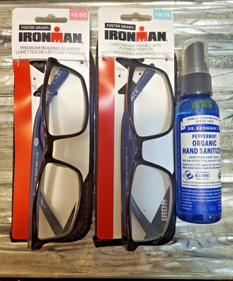 Foster Grant Ironman 2  blk/blu Reading Glasses +2.50 & 2.75  + $5 FREE Org Sntz