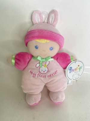 Prestige Baby Doll Lovey My First Easter Bunny Ears Pink Blonde Toy Rattle Plush