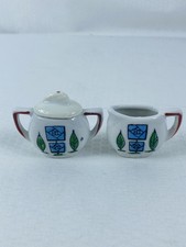 Vintage Miniature Partial Tea Set-Made in Japan 3 Pieces Geometric Topiary