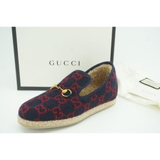 Gucci Fria GG Horsebit Espadrille Loafer Blue Size 7.5G men dress shoe Wool Fur