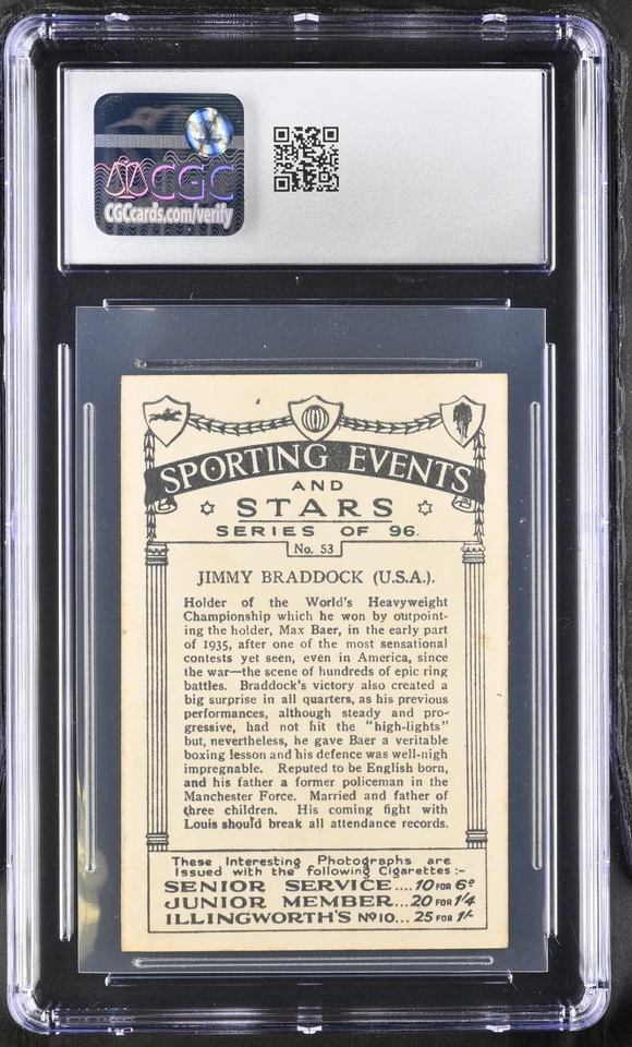 James JIMMY BRADDOCK 1935 J.A. PATTREIOUEX SPORTING EVENTS AND STARS #53 CGC 3.5 - Image 2 of 2