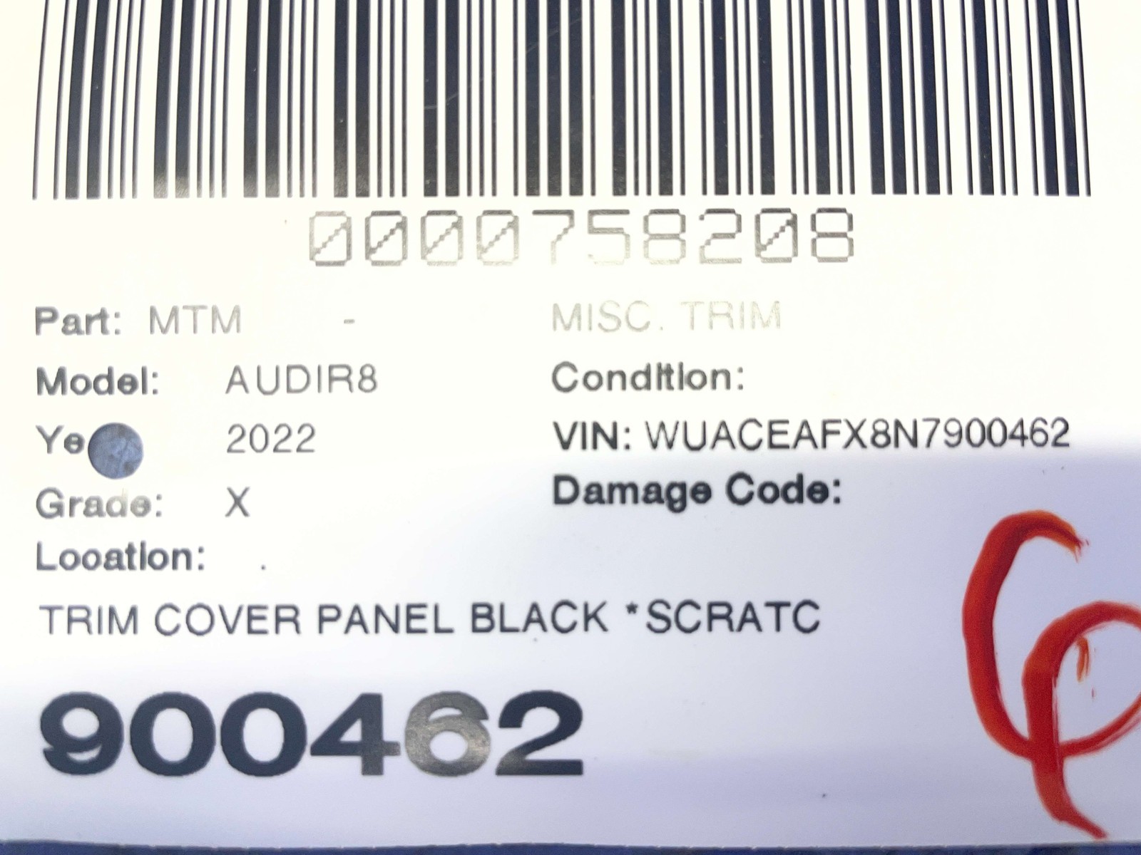 2017-2023 AUDI R8 V10 4S TRIM COVER PANEL BLACK *SCRATCHES*