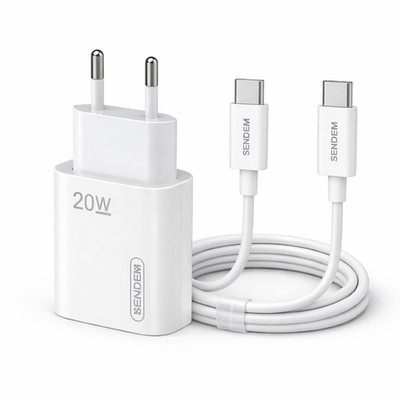 Ladegerät USB-C 20W PD Netzteil inkl. Typ-C Kabel Schnellladen SENDEM OG73