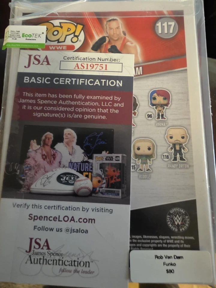 Funko firmado por Rob Van Dam de la WWE CERTIFICADO DE AUTENTICIDAD JSA Foto 2 de 2