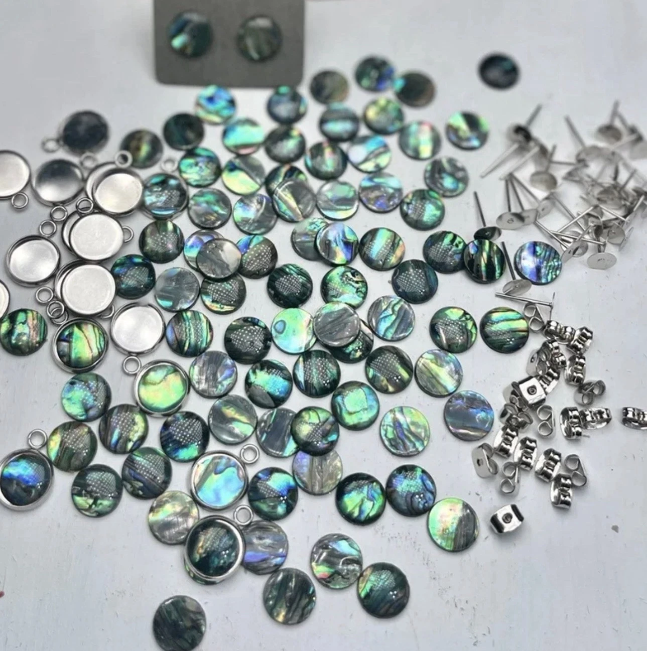 Real Paua Abalone Shell Cabochons, Bezels Earrings & more DIY JEWELRY MAKING Kit - product detail image 2