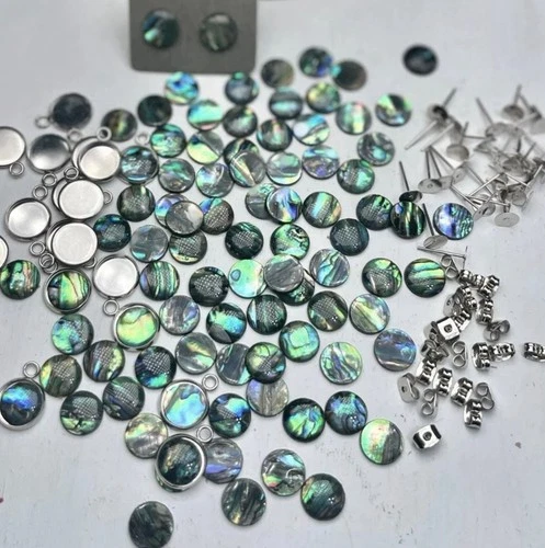 Real Paua Abalone Shell Cabochons, Bezels Earrings & more DIY JEWELRY MAKING Kit image 2