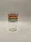 Hocking Flat Ring Ding Glass Clear and Multi Colored Bands 8 oz Tumbler
