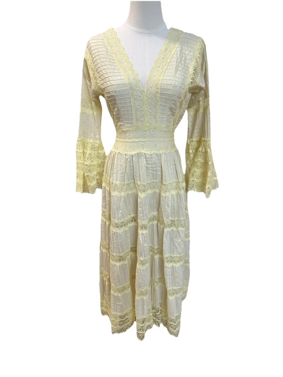 chinese dress ladies 1970's Pink Cotton Mexican Wedding Dress with Cream Crochet Inserts   Eveliina Vintage