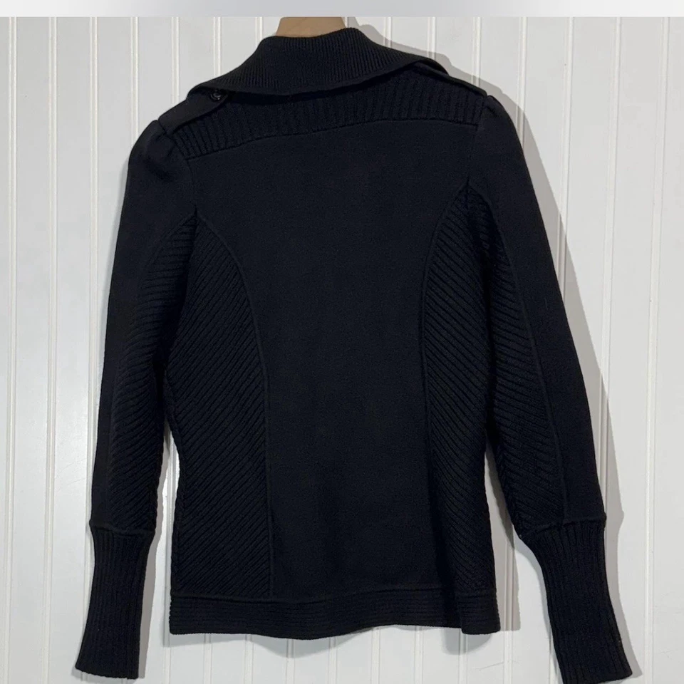 DVF Diane von Furstenberg 100% Lana Tejido Safari Chaqueta Cárdigan Negro Talla M Foto 3 de 4