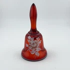 VTG Fenton Art Glass Hand Painted Rose Ruby Bell Signed 1981 D. Green Christmas