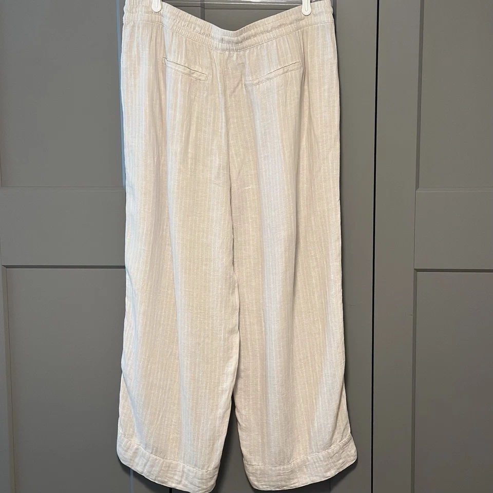 Time & Tru XXXL/22W Linen Blend Pants Striped Baggy Wide Leg Neutral Beige Ivory - Image 2 of 4
