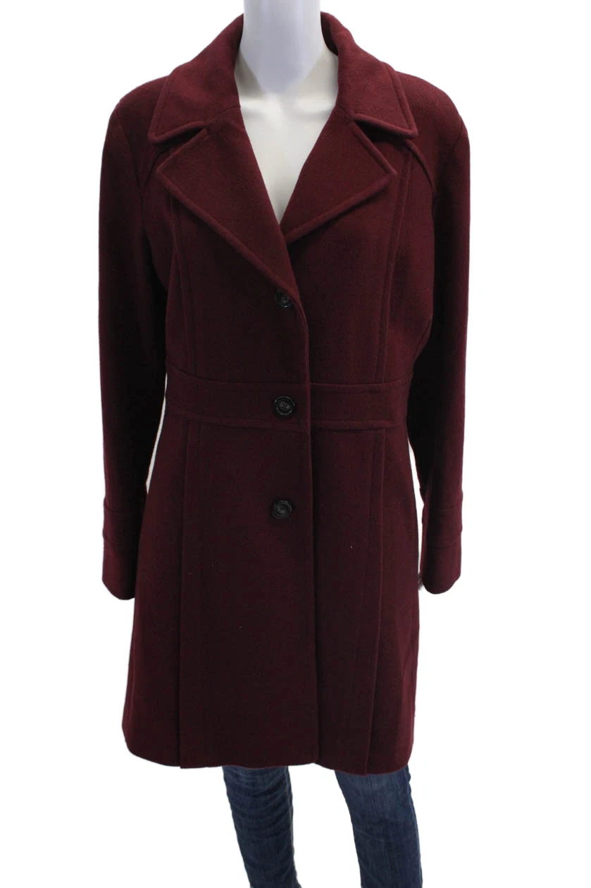 Cappotto donna KORS Michael Kors tre bottoni dentellato risvolto rosso lana taglia 14