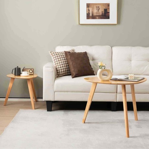Triangle Rubber Wood Nesting End Table Set of 2 Space-saving for Living Room - Picture 8 of 9