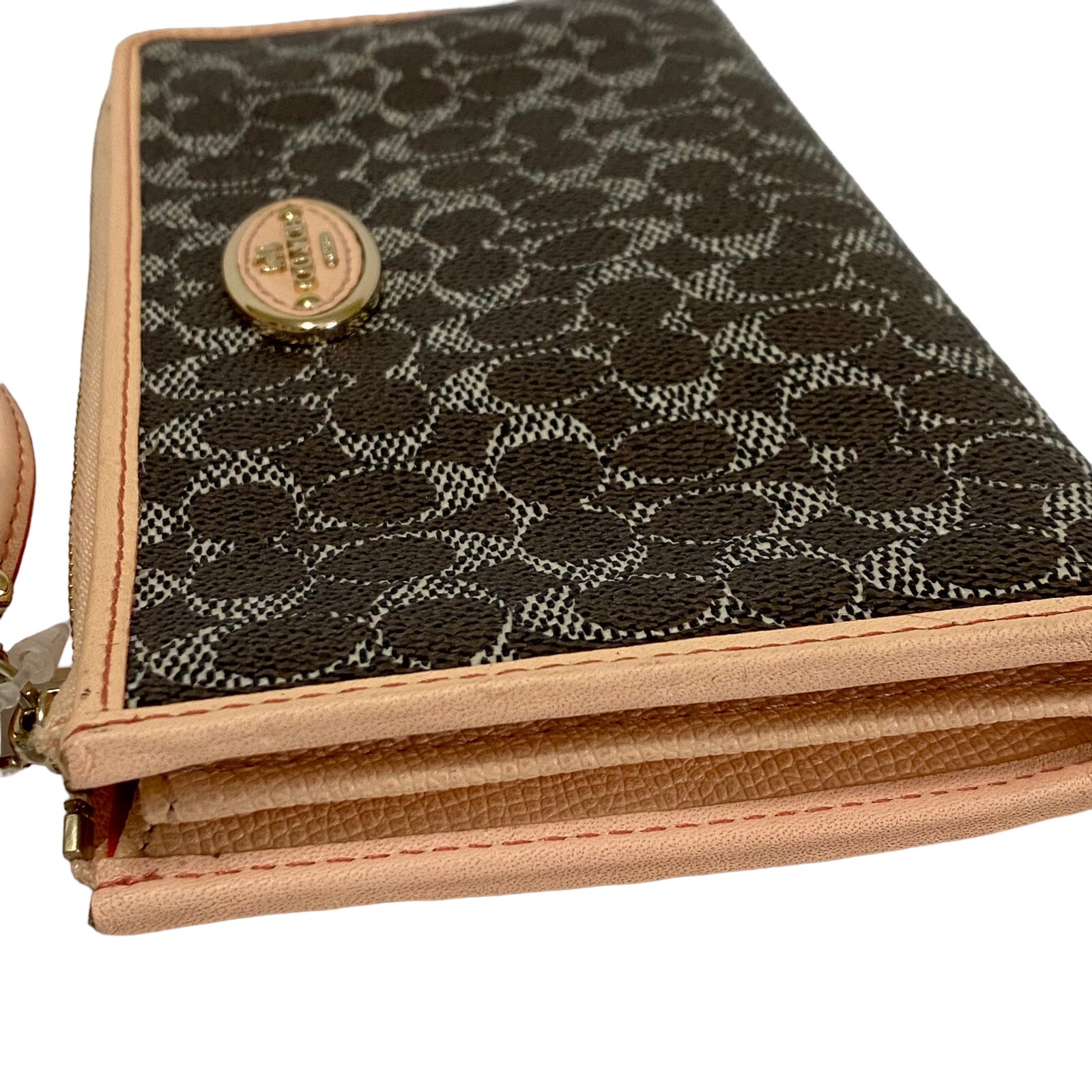 Coach L-Zip Wallet in Embossed Signature Canvas LI/Saddle/Apricot 53412 NEW $125 thumbnail 4