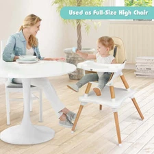 NNECW 5-in-1 Convertible Wooden High Chair for Toddlers-Beige