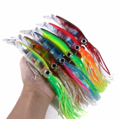 6PCS/Set Fishing Lures Squid Octopus Jig with Skirt Bass Bait Hook Crankbait USA