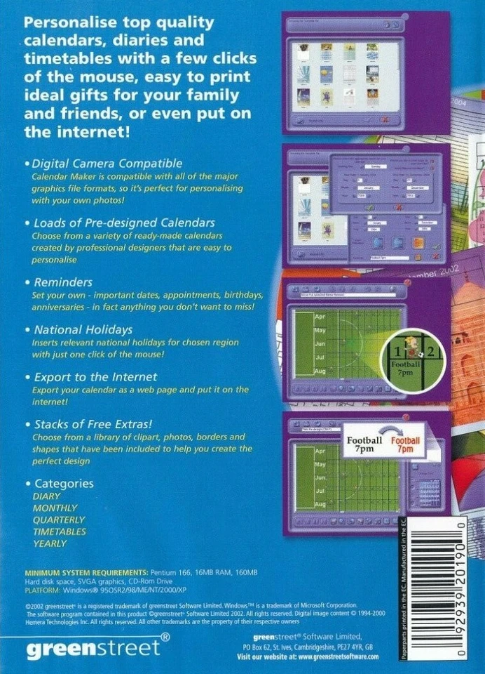 GREENSTREET Calendar Maker 3 - Create & Design Diaries Calendars PC CD-ROM NEW - Image 2 of 2