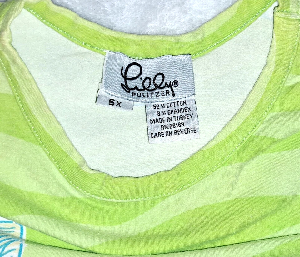Girls LILLY PULITXER green blue seashell boutique dress 6 6x cotton knit beach - Image 4 of 4
