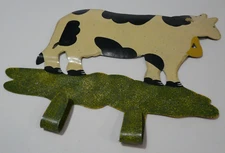 Cow Farm Farmhouse Country Rustic Metal Wall Decor with Hooks Primitive Folk Art