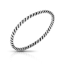 Stylish Twist Oxidized and Polished Sterling Silver Band Ring-8