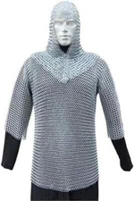 Museum Replica Medieval Chain Mail Armor Long Shirt and Coif Full Size Set