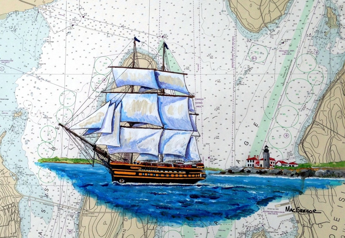 洋書: Ship, Sea & Sky 帆船 Marine art SSV Oliver Hazard Perry Art Print Fort Adams Newport RI Sailing