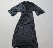 Zara Trafaluc A-Line Dress Womens UK 4 Black Long V-Neck 30in